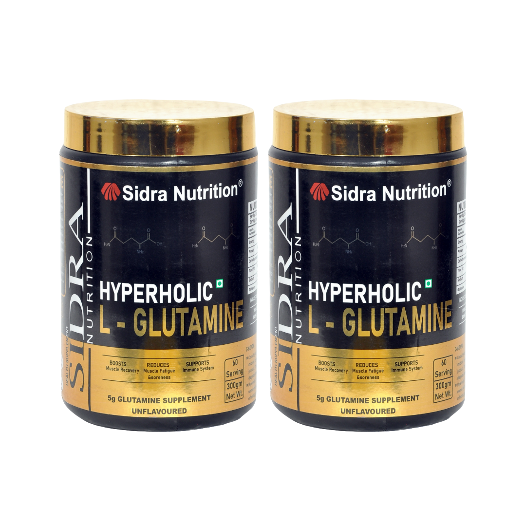 Sidra Nutrition Hyperholic L-Glutamine Combo ( 120 Servings, 300Gm X 2, Unflavoured )