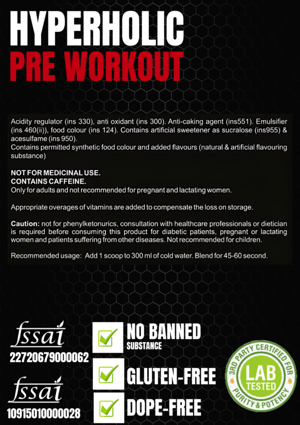 Sidra Nutrition Hyperholic Preworkout  ( 62 Servings, 250Gm X 2, Fruit Punch ) - Image 3
